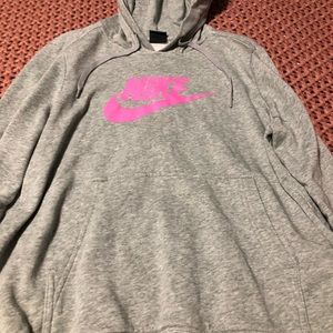 WOMENS GREY NIKE HOODIE WITH HOT PINK LOGO